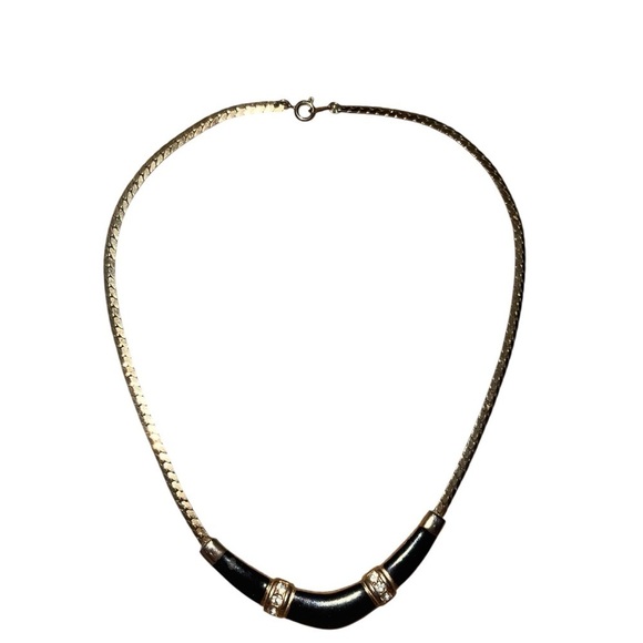 Jewelry - 90’s Gold-Tone Necklace with Black Center & rhinestones